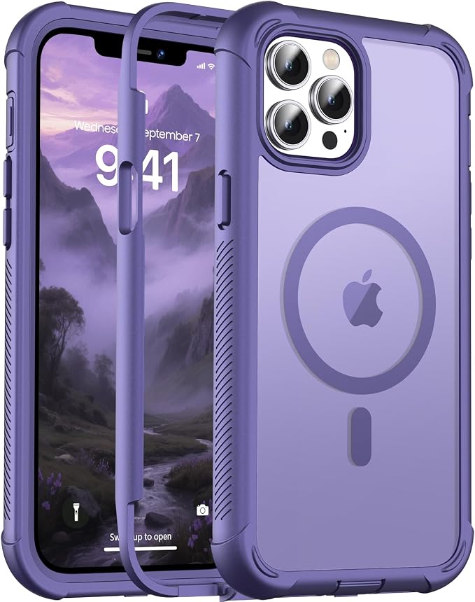 jaroco Magnetic for iPhone 12 Pro Max Case, [Compatible with MagSafe][Military Grade Drop Protection][Heavy Duty Protection][Non-Slip][Shockproof] 2-Layer Durable Bumper Phone Case 6.7''-Dark Purple