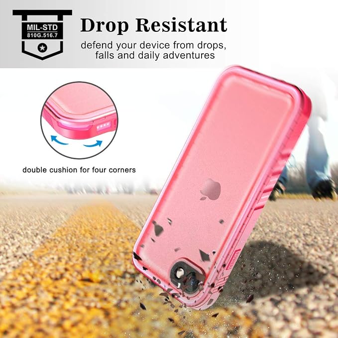 SPORTLINK Waterproof Case for iPhone SE 3rd 2022/iPhone SE 2nd 2020/iPhone 7/8 - Full Body Shockproof Dustproof Phone Screen Protector Rugged Waterproof Case for iPhone SE3/SE2/7/8 (Pink)