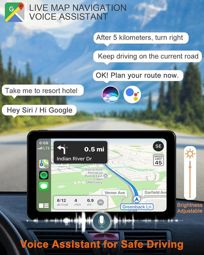 Wireless CarPlay Android Auto Car Screen, 720P Backup Camera 7″ Touch Screen Car Music Video Player Portable GPS Naivgation Bluetooth Mirror Link, Siri, AirPlay, Voice Assistant