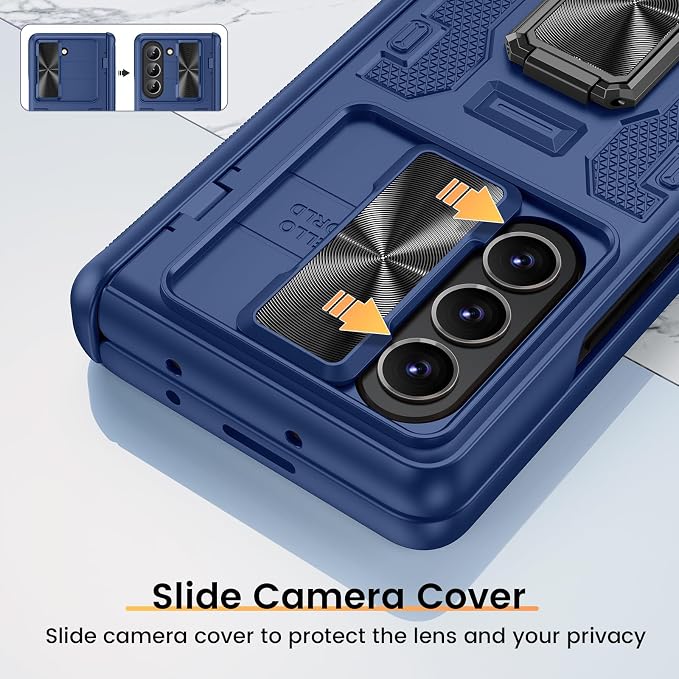 VEGO for Samsung Fold 5 Case with Hinge Protection&Slide Camera Cover,Blue | Built-in 360° Magnetic Ring Stand, Screen Protector, Shockproof Protective for Samsung Fold 5 5G 2023