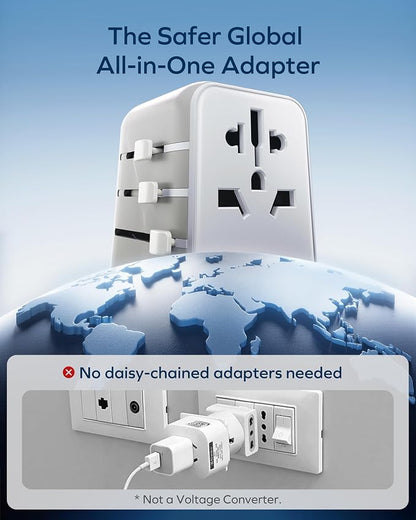 MOMAX Universal Travel Adapter 70W GaN, 3 USB-C PD & 2 USB-A QC, International Power Adapter Outlet, 6-in-1 Wall Charger for Laptop, Phone, European Travel Plug Adapter for UK/US/AUS/JP