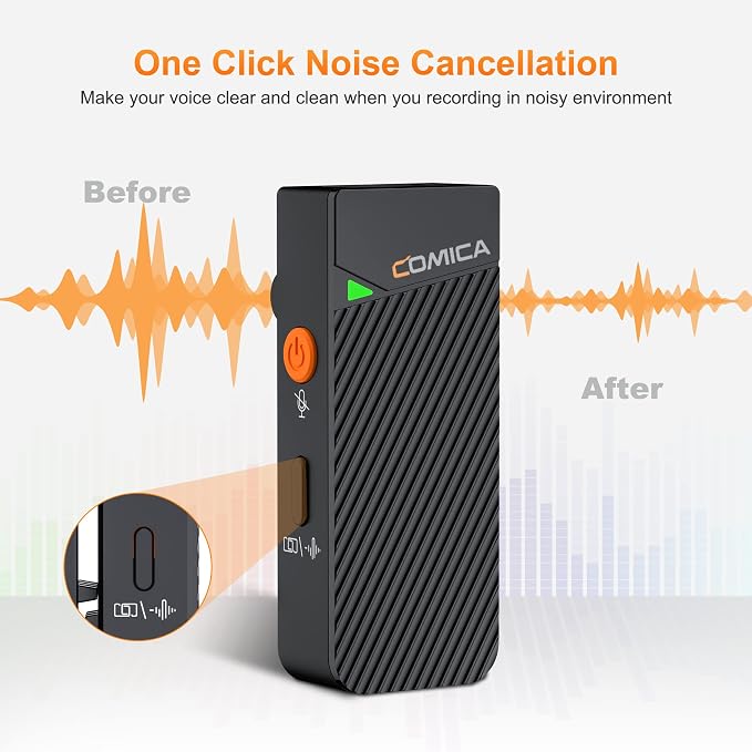 COMICA Vimo C3 Wireless Lavalier Microphone for iPhone Android Camera, 656ft Wireless Mic for Video Recording, 48kHz/24bit Lapel Mic with Noise Cancellation, Charging Case, for YouTube Vlog Interview