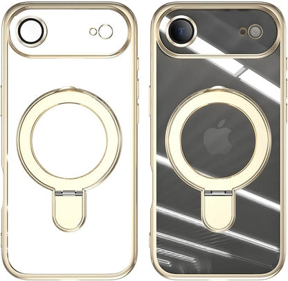 LXK Magnetic Invisible Stand for iPhone 17 Air Case 6.5" Compatible with MagSafe, Military-Grade Protection, with Camera Protector, Clear Scratch-Resistant Back Cover for iPhone 17 Air - Light Gold