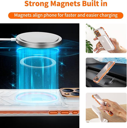 for iPhone 15 Pro Waterproof Case Compatible with MagSafe, IP68 Underwater Case Built-in Screen Protector, Slim Translucent 360° Full Body Protection, 12FT Military Grade 6.1 inch Orange