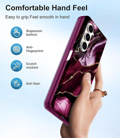 Btscase for Samsung Galaxy Z Fold 5 Case,Built in Front Screen Protector,Gold Glitter Marble Pattern Hard PC Slim Shockproof Full Body Drop Protective Case for Galaxy Z Fold 5 5G, Wine Red