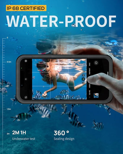 Lanhiem for iPhone 15 Case with Kickstand, IP68 Waterproof Dustproof Built-in Screen Protector, Full Body Shockproof Protective Front and Back Cover for iPhone 15, 6.1 Inch (Black)