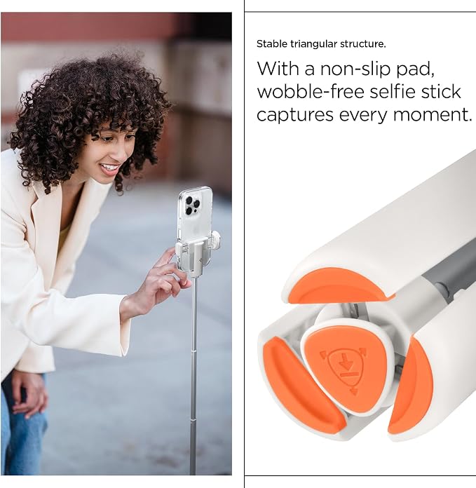 Spigen Selfie Stick Automatic Tripod Stand with Bluetooth Remote Control Shutter 57" Extendable Compatible with MagSafe iPhone 17/16/15/14/13/12 Pixelsnap Pixel 10 Series & More - Dune Beige (S541W)