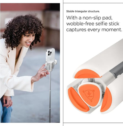 Spigen Selfie Stick Automatic Tripod Stand with Bluetooth Remote Control Shutter 57" Extendable Compatible with MagSafe iPhone 17/16/15/14/13/12 Pixelsnap Pixel 10 Series & More - Dune Beige (S541W)
