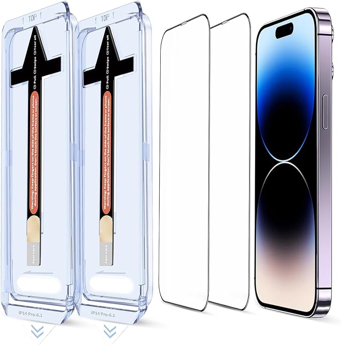 for iPhone 14 Pro Screen Protector, Military Grade Shatterproof 9H+ Tempered Glass, Auto Dust-Removal Installation, Full Coverage, HD Clear, Anti-Scratch, Anti-Fingerprint, No Bubble
