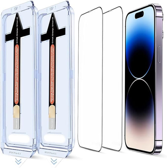 for iPhone 14 Pro Screen Protector, Military Grade Shatterproof 9H+ Tempered Glass, Auto Dust-Removal Installation, Full Coverage, HD Clear, Anti-Scratch, Anti-Fingerprint, No Bubble