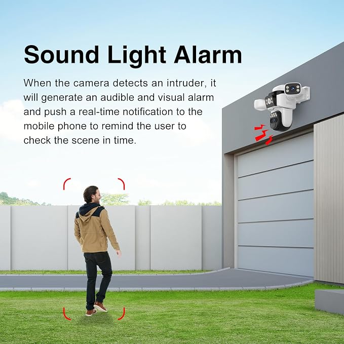 EVERSECU Solar Wireless Triple Lens WiFi PTZ Security Camera, Three Cameras in One, Side Cameras with Adjustable All-Angle Arm, 2K 360° View No Blind Spot, Auto Tracking, Spotlight, 2 Way Audio