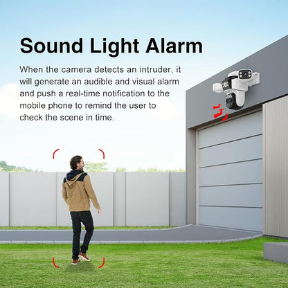 EVERSECU Solar Wireless Triple Lens WiFi PTZ Security Camera, Three Cameras in One, Side Cameras with Adjustable All-Angle Arm, 2K 360° View No Blind Spot, Auto Tracking, Spotlight, 2 Way Audio
