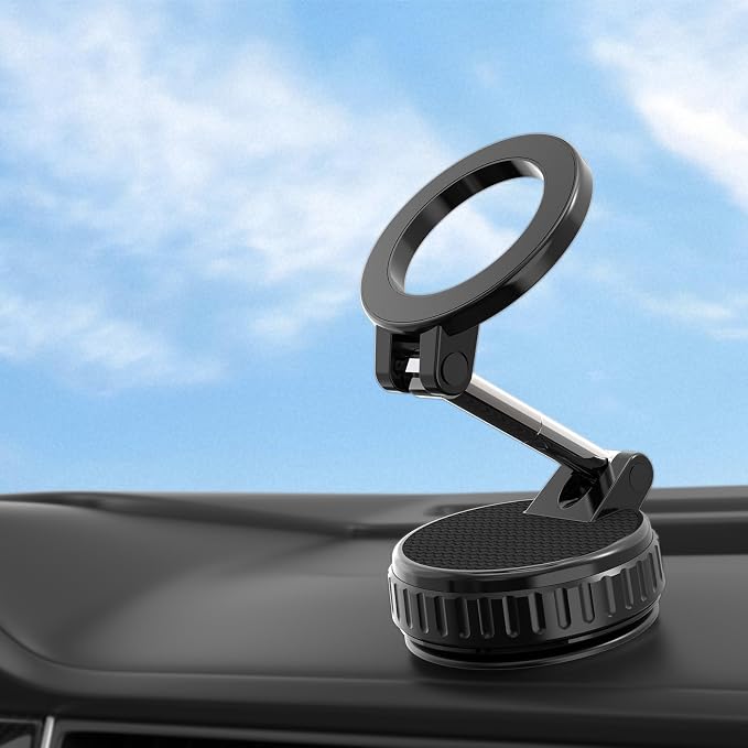 Vacuum Magnetic Suction Phone Holder for iPhone 17 16 15 14 13 12 Air Pro Max Plus mini, Foldable and Retractable Hands-Free Suction Cup Phone Mount for Car/Gym/Mirror/Smooth Surface, Black
