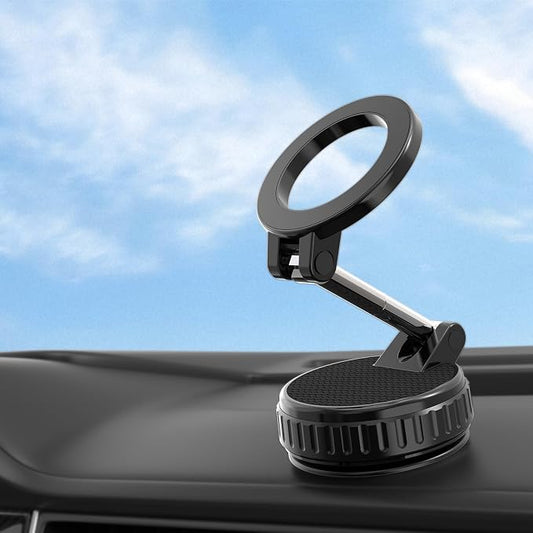 Vacuum Magnetic Suction Phone Holder for iPhone 17 16 15 14 13 12 Air Pro Max Plus mini, Foldable and Retractable Hands-Free Suction Cup Phone Mount for Car/Gym/Mirror/Smooth Surface, Black
