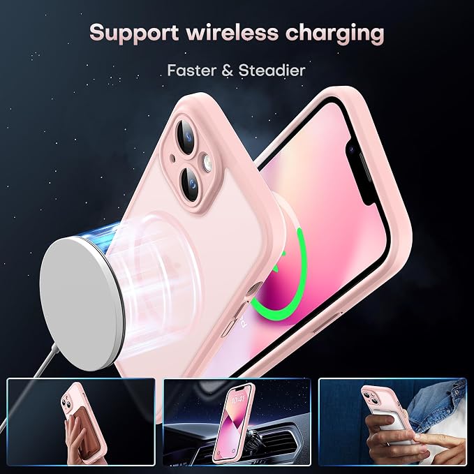 TOCOL for Phone 13 Case, Compatible with Magsafe Charger, Full Camera Protection, Drop Protection, Translucent Matte Phone Case for iPhone 13 6.1 inch (Light Pink)