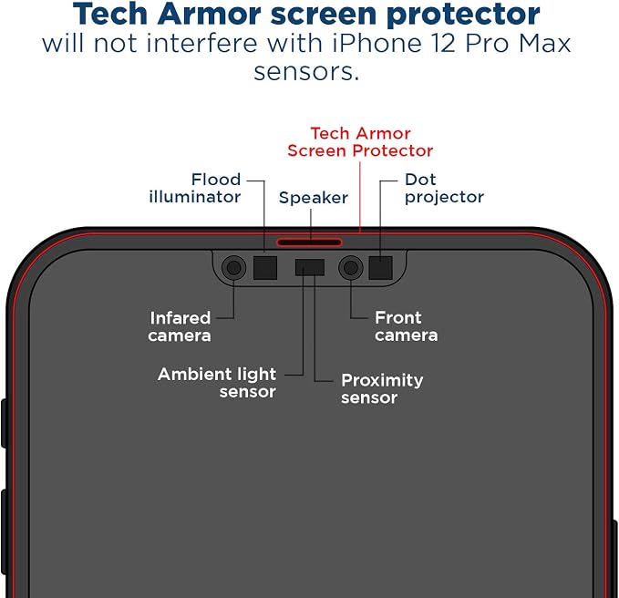 Tech Armor Ballistic Glass Screen Protector Designed for Apple iPhone 12 Pro Max 6.7 Inch 3 Pack Tempered Glass 2020