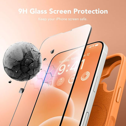 GONEZ Magnetic for iPhone 17 Case, Compatible with MagSafe, [Screen Protector + Camera Lens Protector], Liquid Silicone Anti-Scratch Shockproof Protective Phone Case 6.3 inch, Orange