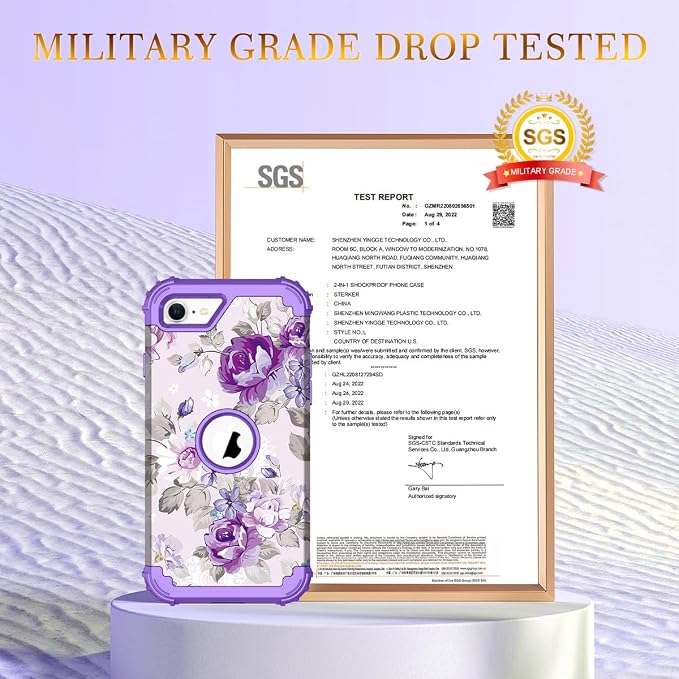 Hocase for iPhone SE 2022/2020 Case, Heavy Duty Shockproof Protection Hard Plastic+Silicone Rubber Hybrid Protective Case for iPhone SE 3rd/2nd Generation (4.7") - Lavender Flowers