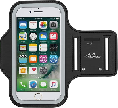 MoKo Phone Armband, Water Resistant Running Armband with Key Holder Adjustable Band Compatible with iPhone 11, 11 Pro Max, Xs Max, Xr, 8 Plus, 7 Plus, 6s Plus, 6 Plus for Walking Fitness, Black