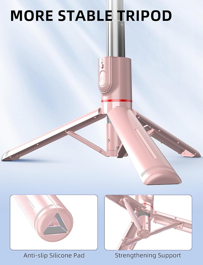 41'' Tripod for Phone, Extendable Selfie Stick with Wireless Remote, Aluminum Cell Phone Tripod Stand 360°Rotate Lightweight & Portable Compatible with iPhone/Android (Pink)