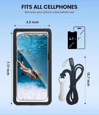 WIFORT Waterproof Phone Case with Lanyard, Underwater Phone Cases for Snorkeling/Diving/Swimming/Filming, IP68 Water Proof Touchscreen Case for All Cell Phones: iPhone/Samsung/Moto/Pixel - Black