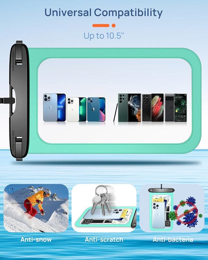 Lanhiem Large Waterproof Phone Pouch [Up to 10.5"] Universal IPX8 Waterproof Dry Bag with Lanyard for iPhone 17 Pro Max /16/15, S25 Ultra/ S24/ S23 Plus/FE, Moto G/Pixel 10 9 8 Pro, Black+Green