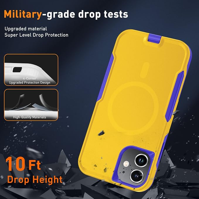 Xmon for iPhone 11 Magnetic Case [Compatible with MagSafe] Tempered Glass Screen Protector with Camera Lens Protector Phone Case Cover for Apple iPhone 11 (Magnetic Yellow)