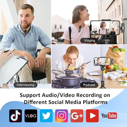 MAYBESTA Wireless Lavalier Lapel Microphone for iPhone Android - Bluetooth Mini Phone Microphones for Video Recording - 2 Clip on Mics with USB C Interface for Tiktok YouTube Vlog(USB-C Only)