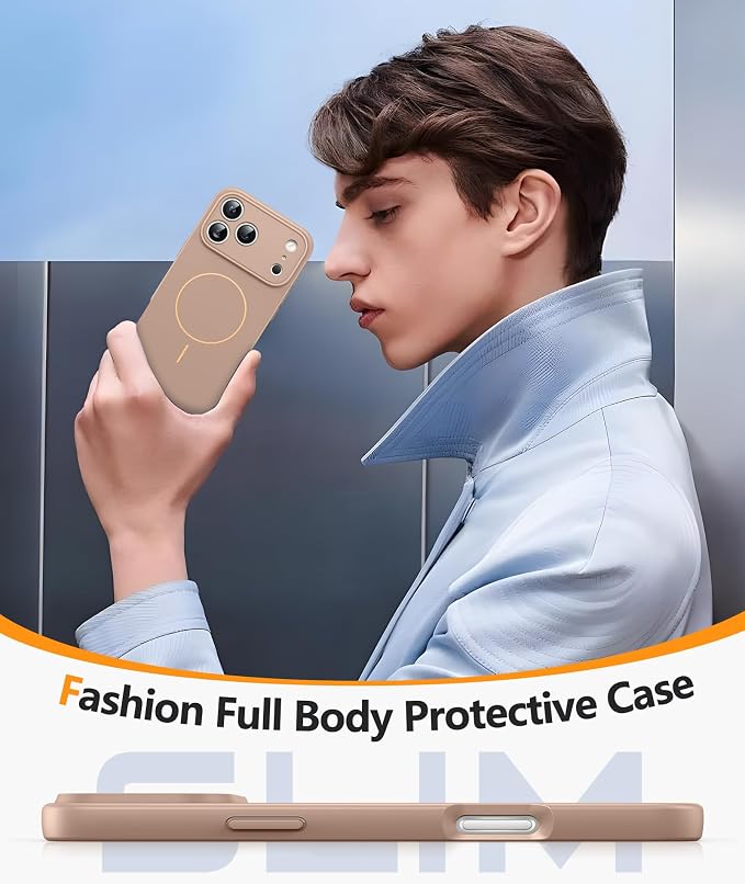 FNTCASE for iPhone 17 Pro Max Case: [Compatible with Magsafe] Integrated Silicone Phone Cases with [Full Camera Protection] [Screen Protector] Military Grade Shockproof Protective Cover - Full Gold