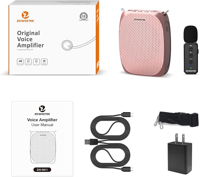 ZOWEETEK Voice Amplifier with Wireless Lavalier Lapel Microphone, Personal Teacher Microphone, Portable Speaker Clip On Microphone, Mini Voice Amplifier for Speech, Meeting, Yoga