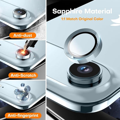 Camera Lens Protector for iPhone Air, Sapphire Glass Metal Individual Camera Cover Screen, Anti-drop, Case Friendly- Sky Blue