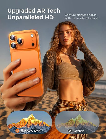 MAGIC JOHN for iPhone 17 Pro Max/17 Pro Camera Lens Protector [Alignment Kit&1:1 Invisible Fit] 9H Aerospace Tempered Glass, Ultra HD, Metal Individual Ring, Set of 2,Orange
