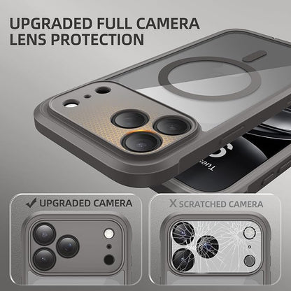BERFY for iPhone 17 Pro Case, Compatible with MagSafe, Built-in Glass Screen Protector, Camera Protection, Shockproof Full Body Phone case 6.3", Clear Grey