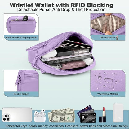 YFWE Clip and Go Strap for Phone with Wallet Crossbody, Adjustable Phone Lanyard with Detachable RFID Wristlet Wallet, Pattern Strap - Purple (L)