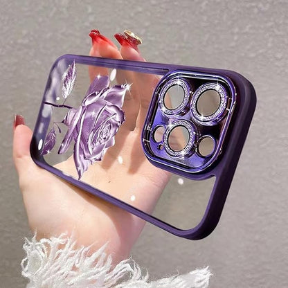 for iPhone 17 Fairy Rose Clear Case, Cute Flower Floral with Glitter Bling Sparkly Camera Lens Protector Soft TPU Bumper Shockproof Women Girls Slim Protective Case for iPhone 17 6.3", Purple