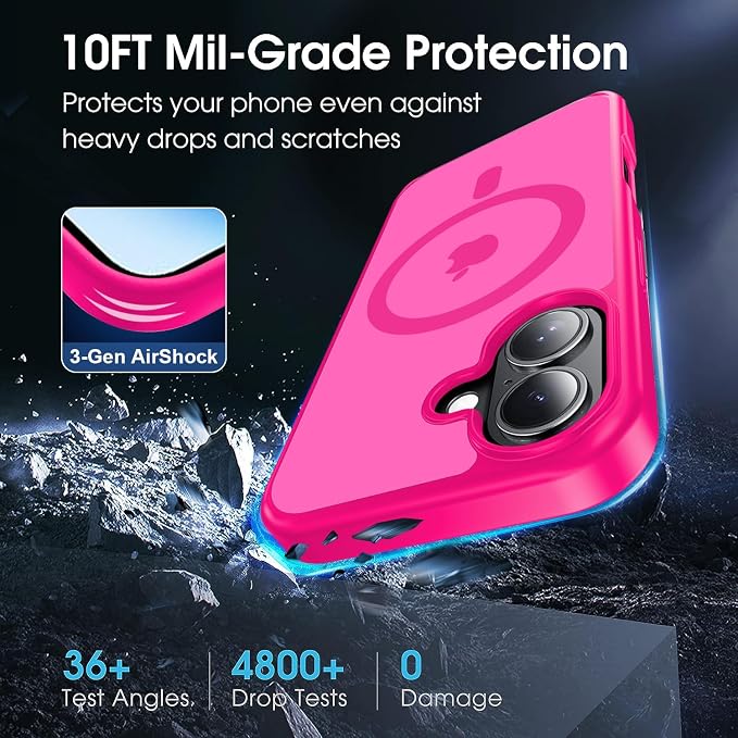 Strong Magnetic for iPhone 17 case [10Ft Military-Grade Protection] Compatible with fit MagSafe Shockproof Slim Thin Cover case for iPhone 17 6.3 inch, Hot Pink