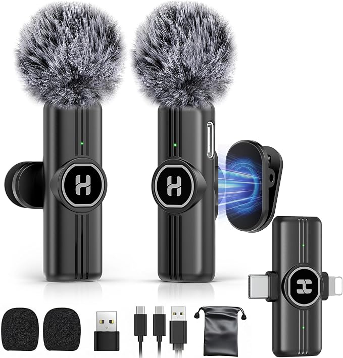 Mini Wireless Lavalier Microphone for iPhone, iPad, Android Phone - Noise Reduction Lapel USB C Bluetooth Mic for Recording, Clip on Omni Lav Mic for Video Recording, Tiktok, YouTube, Vlog