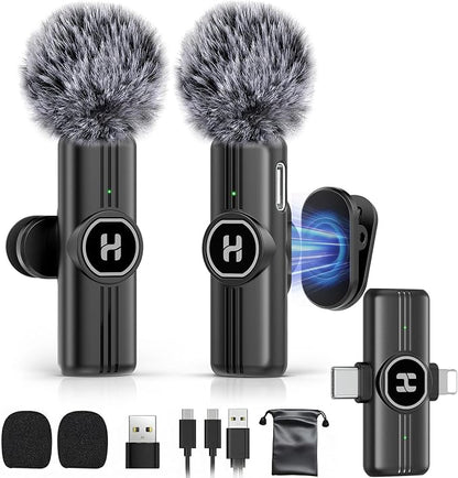 Mini Wireless Lavalier Microphone for iPhone, iPad, Android Phone - Noise Reduction Lapel USB C Bluetooth Mic for Recording, Clip on Omni Lav Mic for Video Recording, Tiktok, YouTube, Vlog