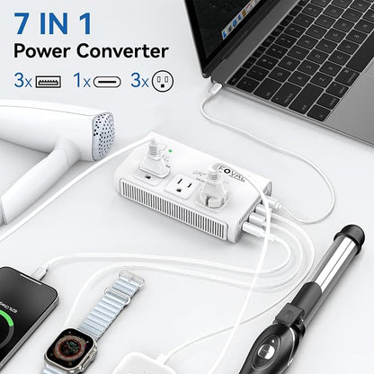 220V to 110V Travel Voltage Converter, FOVAL 2000W Power Converter for Hair Dryer, Straightener/Curling Iron with 4-Port USB (1 USB C), Step Down Transformer for US/EU/UK/AU/SA/Italy/India