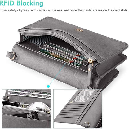nuoku Women Small Crossbody Bag Cellphone Purse Wallet with RFID Card Slots 2 Straps Wristlet
