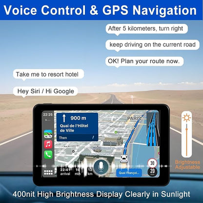 7" Wireless Apple CarPlay & Android Auto Car Screen, HD Portable/Double Din Car Stereo with GPS Navigation, Backup Camera, Voice Control, Bluetooth, FM Radio for All Cars