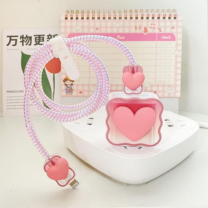 Compatible with Apple iPhone 18W/20W USB-C Power Adapter Charger Protective Cover Cute Bow Protector Kawaii Cable Saver for iPhone 14 15 16 17 Pro Max Fast Charger