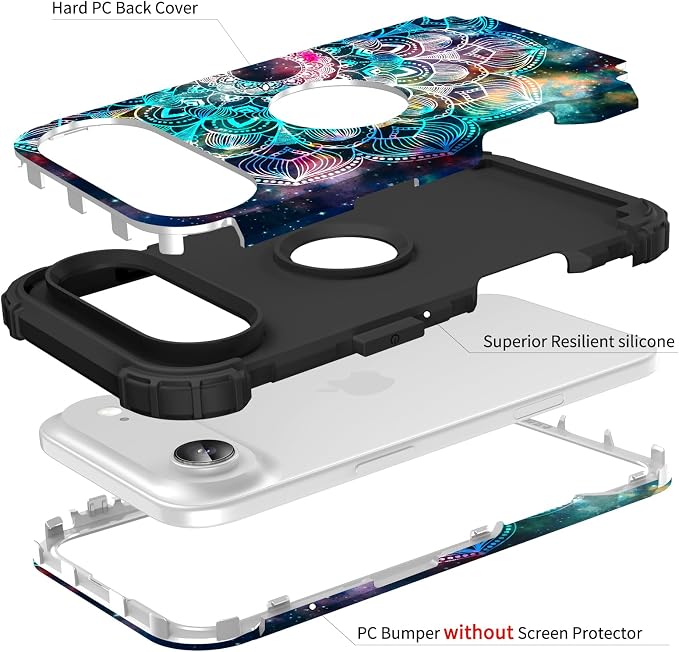 Hocase for iPhone Air Case 6.5", Heavy Duty Shockproof Protection Soft Silicone Rubber+Hard Plastic Bumpers Hybrid Protective Case for iPhone Air 2025 - Mandala in Galaxy