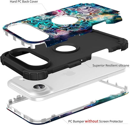 Hocase for iPhone Air Case 6.5", Heavy Duty Shockproof Protection Soft Silicone Rubber+Hard Plastic Bumpers Hybrid Protective Case for iPhone Air 2025 - Mandala in Galaxy