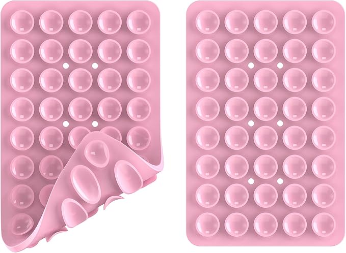 Double Sided Silicone Suction Phone Holder Mount, Silicon Accessory for iPhone and Android, Hands-Free Mirror Shower Phone Holder, TikTok Videos and Selfies (Light Pink+Transparent)