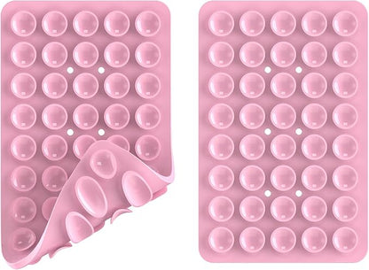 Double Sided Silicone Suction Phone Holder Mount, Silicon Accessory for iPhone and Android, Hands-Free Mirror Shower Phone Holder, TikTok Videos and Selfies (Light Pink+Transparent)