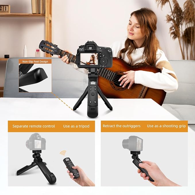 for Canon Tripod Wireless Shooting Grip with Shutter Release - Mini-Tripod with Rechargeable Remote Control for G7 X III/R50/R8/R5/R10/G5 X II/R100/M6 II/M200/M50/R50 V/6D II/V10/V1/SL2, for Vlogging