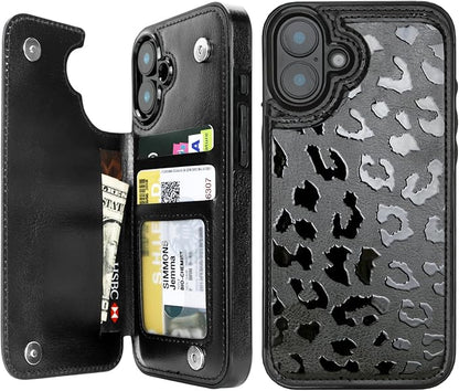 uCOLOR for iPhone 17 Wallet Case with Card Holder PU Leather RFID Blocking Design iPhone 17 flip case for Women Men Magnetic Clasp Kickstand Design 6.3 inch (Black Leopard)