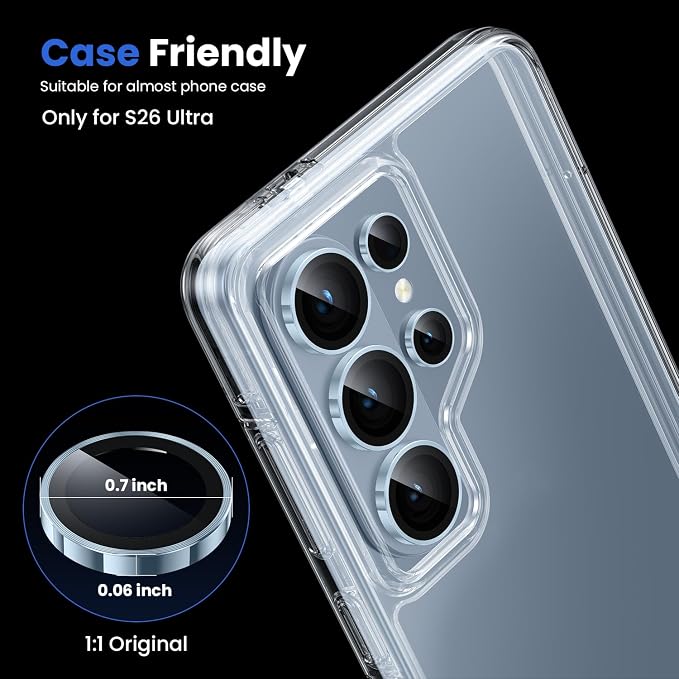 WSKEN for Samsung Galaxy S26 Ultra Camera Lens Protector - Ultra Thin Case Friendly, 9H Shatterproof Tempered Glass with Anti Scratch Metal Circle Camera Screen Protector Cover Accessories, Blue
