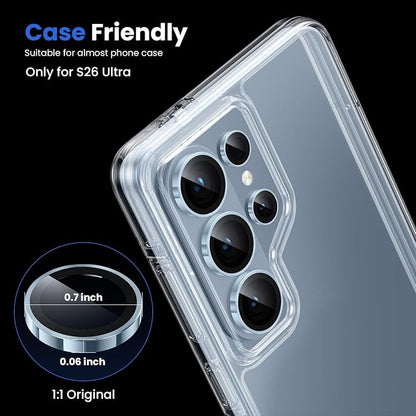 WSKEN for Samsung Galaxy S26 Ultra Camera Lens Protector - Ultra Thin Case Friendly, 9H Shatterproof Tempered Glass with Anti Scratch Metal Circle Camera Screen Protector Cover Accessories, Blue